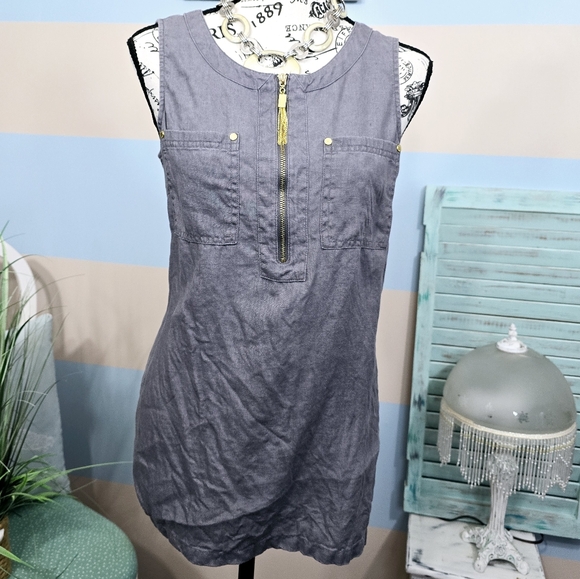 Ellen Tracy Sleeveless Linen Top in Stone Gray - Picture 2 of 10
